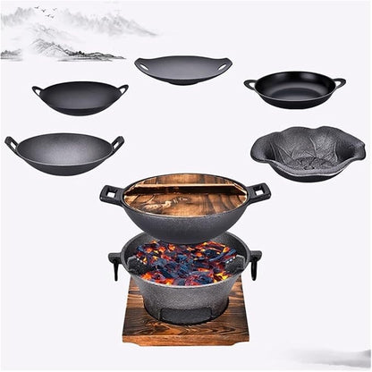 Cast Iron Charcoal Grill, Portable Korean Cooktop And Japanese Barbecue Grill For Camping, Heavy Duty BBQ Stove