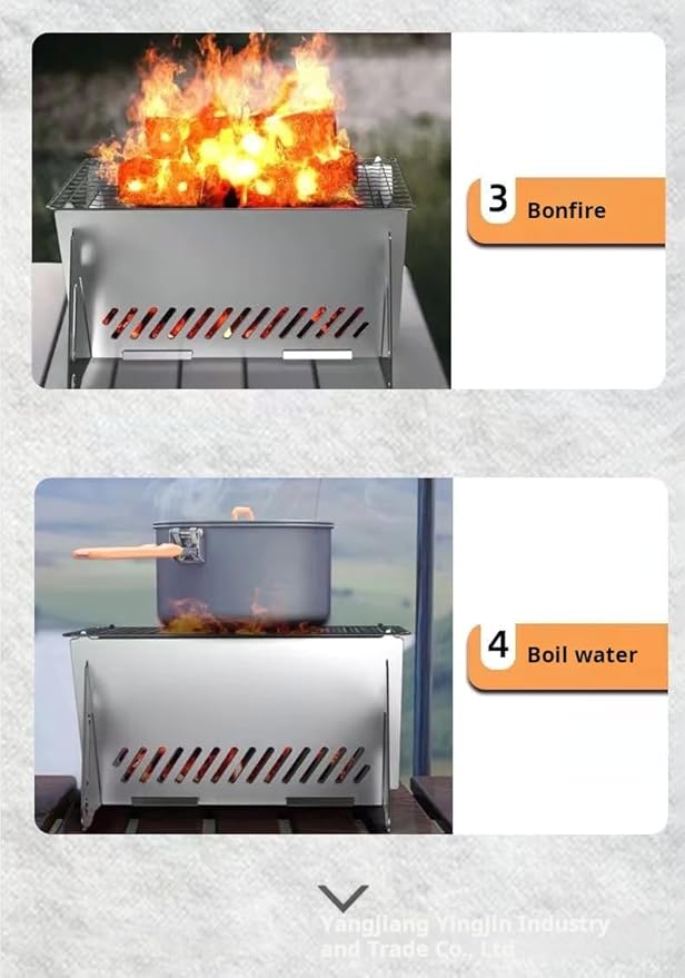 Portable Folding Charcoal Grill, Stainless Steel, Compact BBQ for Camping, Outdoor Cooking