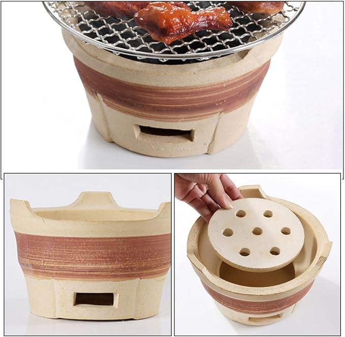 Toyvian Outdoor Clay Charcoal Stove Large Brown Coal Barbecue Grill for Camping and Backyard Cooking Portable Clay Coal Stove for Outdoor Bbq