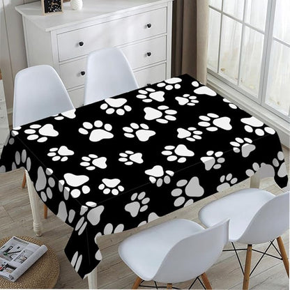 TKS MITLAN Dog Paw Tablecloth 60x84 Inch Rectangular Black White Cat Footprint Dog Paw Prints Oblong Table Cloth Kitchen Table Decorations for Home Dinner Party