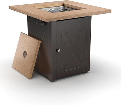 Outdoor Fire Tables, 50,000 BTU Patio Fire Pit Table Prop ane Fireplace for Backyard, Deck, Multi-Use Square Gas Fire Pit with Lid & Lava Rock, Table Top Firepit, Wood Table and Mocha Base