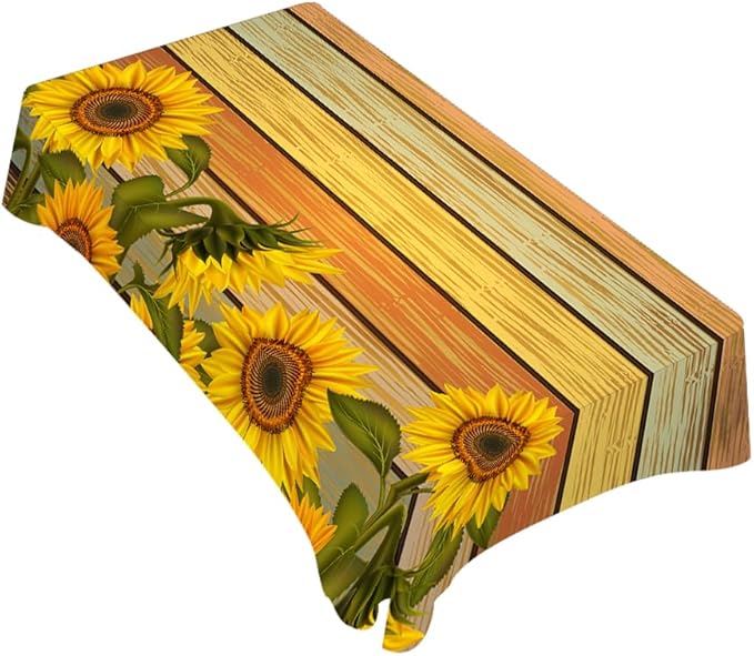 TKS MITLAN Tablecloth Sunflower Table Cloth Rectangle Table 60 x 84 Inch Retro Sunflowers on Wooden Board Kitchen Decorations for Home Dinner Party