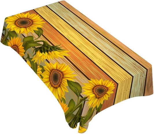 TKS MITLAN Tablecloth Sunflower Table Cloth Rectangle Table 60 x 84 Inch Retro Sunflowers on Wooden Board Kitchen Decorations for Home Dinner Party