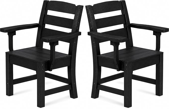 YITAHOME Wood-Grain Textured Resin Outdoor Dining Chairs, Heavy Duty All-Weather Patio Chairs for Garden, Backyard, Poolside, Black, Max Load 330 LBS, Sturdy Patio Furniture Chair, 2 PCS