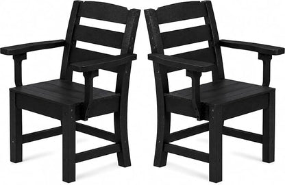 YITAHOME Wood-Grain Textured Resin Outdoor Dining Chairs, Heavy Duty All-Weather Patio Chairs for Garden, Backyard, Poolside, Black, Max Load 330 LBS, Sturdy Patio Furniture Chair, 2 PCS