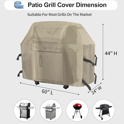 OutdoorLines Waterproof Heavy Duty BBQ Grill Cover - Universal Barbecue Grill Covers UV Resistant Barbeque Gas Grill Cover for Outdoor Outside Grill, 60L x 24W x 44H Inch, Camel