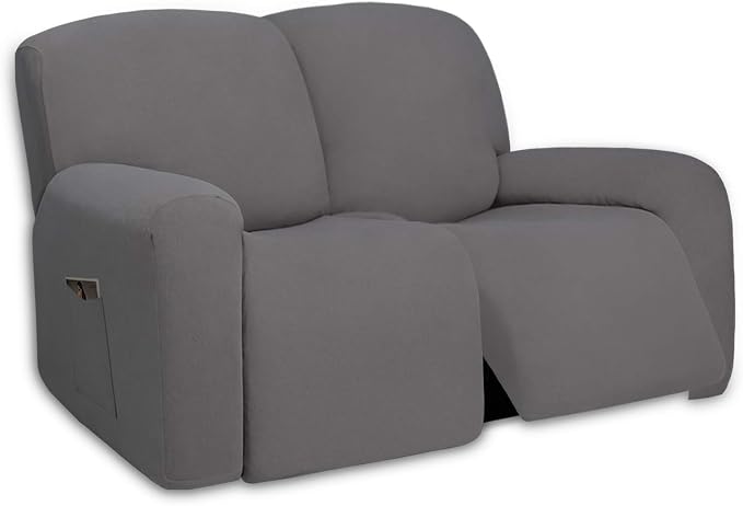 PureFit Super Stretch Loveseat Recliner Sofa Couch Cover with Pocket | 2 Seats Non Slip Soft Sofa Slipcover, Washable Reclining Furniture Protector for Pets (Recliner Loveseat, Light Gray)