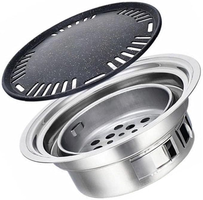 Charcoal Barbecue Grill Round Portable Household Camping Grill Stove with Barbecue Net,Outdoor Barbecue Tools, Baking tray
