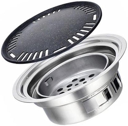 Charcoal Barbecue Grill Round Portable Household Camping Grill Stove with Barbecue Net,Outdoor Barbecue Tools, Baking tray