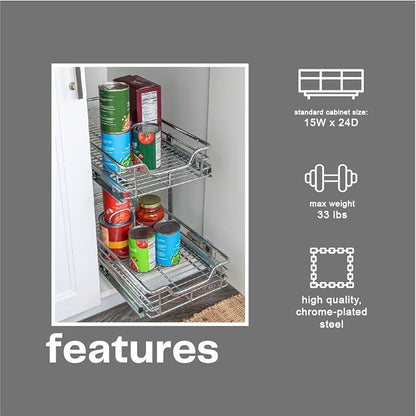 Household Essentials Chrome-Plated Steel Dual-Tier Pull-Out Organizer
