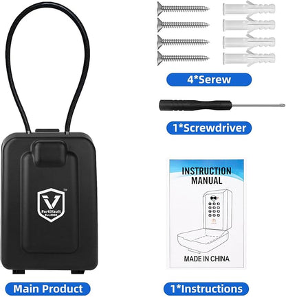 Flexible Steel Cable Lock Box for Keys, 12-Digit Combination Key Safe with Resettable Code, Large Capacity Weatherproof Outdoor Lockbox for House Keys, Home, Garage, Black