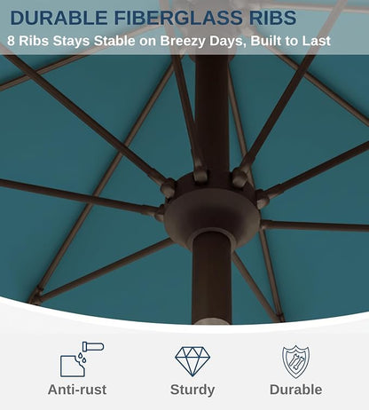 9FT Auto-Tilt Patio Umbrella|Outdoor Market Table Umbrella with 8 Fiberglass Ribs for Pool,Deck&Backyard