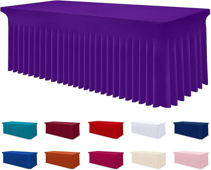Smiry Spandex Elastic Fitted Table Cloth Skirt for 6FT Rectangle Table | Stretch Washable Table Cloth, Banquet Table Cover for Wedding, Party, Indoor & Trade Shows, (Purple, 72Lx30Wx30H)