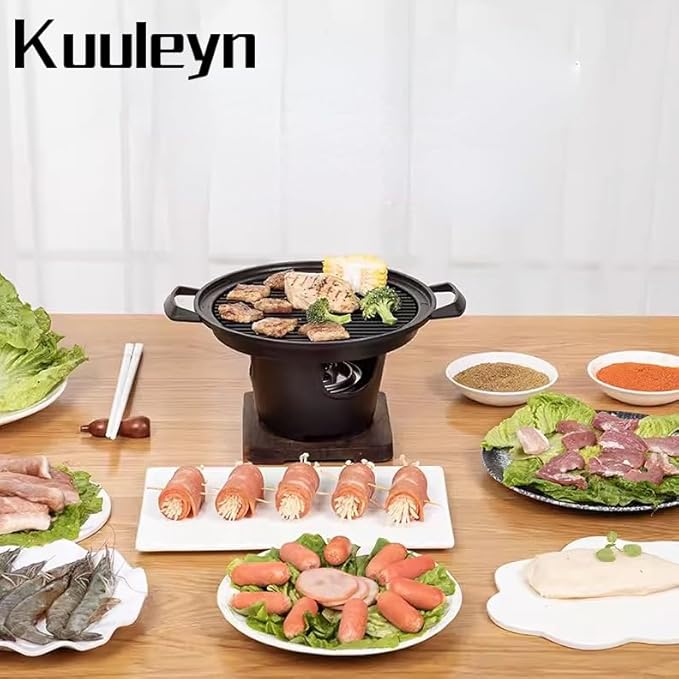 Charcoal Grill,Barbecue Grill,Portable Hibachi Grill Smokeless Wooden Frame Aluminium Alloy Easy Assembly Portable Charcoal Grill for Camping Home Hiking Picnics