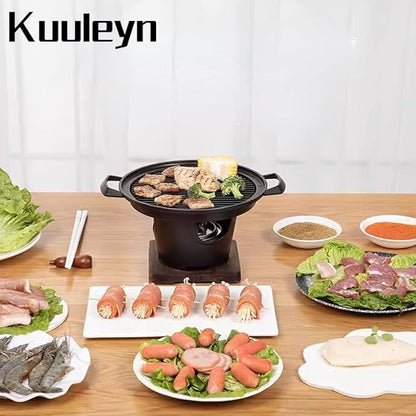 Charcoal Grill,Barbecue Grill,Portable Hibachi Grill Smokeless Wooden Frame Aluminium Alloy Easy Assembly Portable Charcoal Grill for Camping Home Hiking Picnics