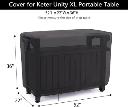 Patio Prep Table Cover for 52 Inch Keter Unity XL Portable Outdoor Table, Waterproof Outdoor Bar Table Cover, for Outdoor Grill Cart Pizza Oven Table - 52 x 22 x 33 Inch