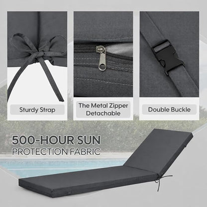 Only choice Outdoor Chaise Lounge Cushion Set of 2, 75" x 24" Lounge Chair Cushion Water-Resistant & Fade-Resistant for Lawn, Pool, Replacement Seat Cushion for Patio (Gray)