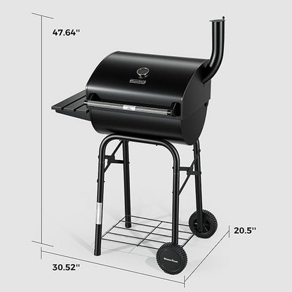 MASTER COOK Barrel Style Charcoal Grill with Side Table, Adjustable Charcoal Tray, Air Vent and Warming Rack, Smoke bbq Grill for Outdoor Patio Backyard and Camping