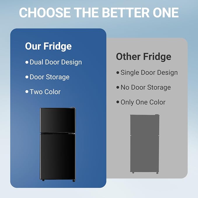 Dorm Fridge with Freezer Small Refrigerator 3.5 Cu. Ft. 7-Level Temperature | Mini Fridge with Freezer for Apartment, 7 Temperature Adjustable Apartment Size Fridge for Kichen, College, RV, Office, Black