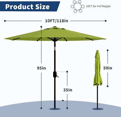 Garvee 10FT Patio Umbrella 8 Sturdy Ribs Outdoor Table Umbrella,Grass Green | Crank Lift & Push Button Tilt - Market Umbrella for Pool, Deck, Yard, Garden