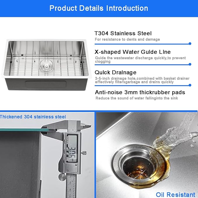 30 x 19 Inch Undermount Kitchen Bar Sink, Handmade Single Bowl 304 Stainless Steel Wet RV Sinks, Indoor and Outdoor Deep Kitchen Laundry Basin with Accessories