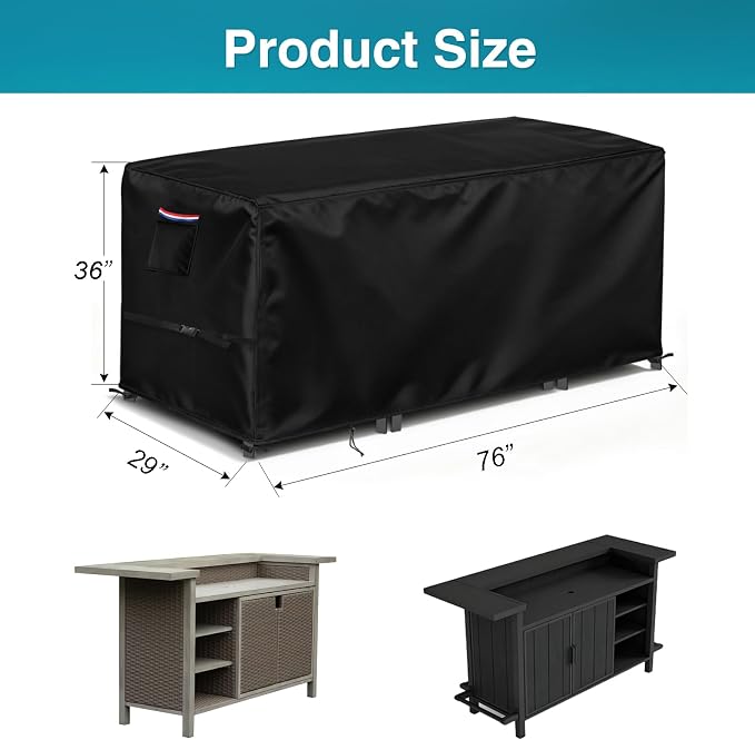 TheElves Patio Table Cover 76"Lx29"Wx36"H for Domi Outdoor Bar Table | Waterproof Dustproof Weather Protection Outdoor Table Cover for Prep Table, Side Table, Grill Cart, Bar Cabinet, Dining Table