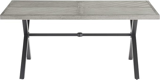 Crosley Furniture Otto 6-Person Rectangular Outdoor Dining Table with Umbrella Hole for Outside Patio, Matte Black with Gray Tabletop