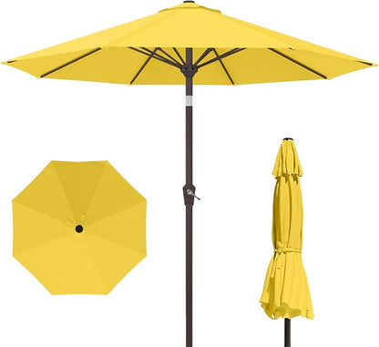 Kingdura 9FT Outdoor Patio Umbrella, Round Market Table Umbrella with Push‑Button Tilt and Crank Lift, 8 Sturdy Metal Ribs, UV50+ Protection Canopy for Backyard, Lawn, Deck, Poolside, Garden (Yellow)