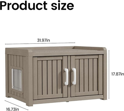 2 Doors Shoe Storage Bench with Cat Cabinet for Entryway, Hallway, Grey | 2 Hidden Side Doors Entryway Bench with Seat, Waterproof Resin Shoe Rack for Entryway, Bedroom, Living Room, Indoor/Outdoor