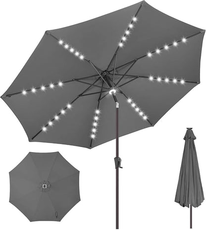 Solar Patio Umbrella with Centre Light, 10 ft Anthracite | 40 LED Lights, UV Protection, Solar Outdoor Umbrella for Porch, Deck, Pool, Table, Garden, Provides Evening Lighting