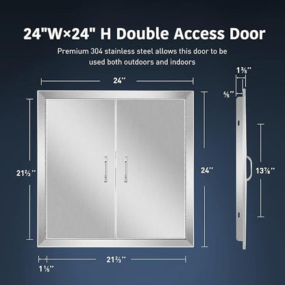 Anfrere 24" W x 24" H Outdoor Kitchen Door, Premium 304 Stainless Steel Double BBQ Panel Access Door for Outside Kitchen Commercial Grilling Station, Oven, Storage Cabinet