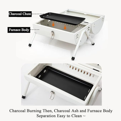 JATIBOSH Portable Charcoal Grill Small Cylindrical BBQ Grill for Outdoor Cooking Camping, Picnic, Garden, Travel BBQ Charcoal Grill Suitable for 2-4 People 38 * 38 * 25 cm