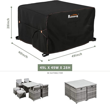 Patio Furniture Covers Waterproof, Square Outdoor dining Table Coffee Cover for winter , Heavy Duty patio table covers for outdoor furniture 49" L x 49" W x 28" H Black