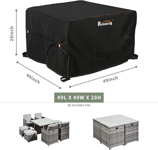Patio Furniture Covers Waterproof, Square Outdoor dining Table Coffee Cover for winter , Heavy Duty patio table covers for outdoor furniture 49" L x 49" W x 28" H Black