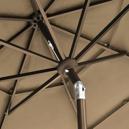 EliteShade USA 10-Year-Non-Fading 9ft 3-Tier Market Patio Umbrella, Commercial Grade Outdoor Table Umbrella with Crank Open, Windproof & UPF 50+ UV Protection, Heavy Duty Ventilation for Garden, Deck, Pool, Backyard, Beach & Bistro, Heather Beige