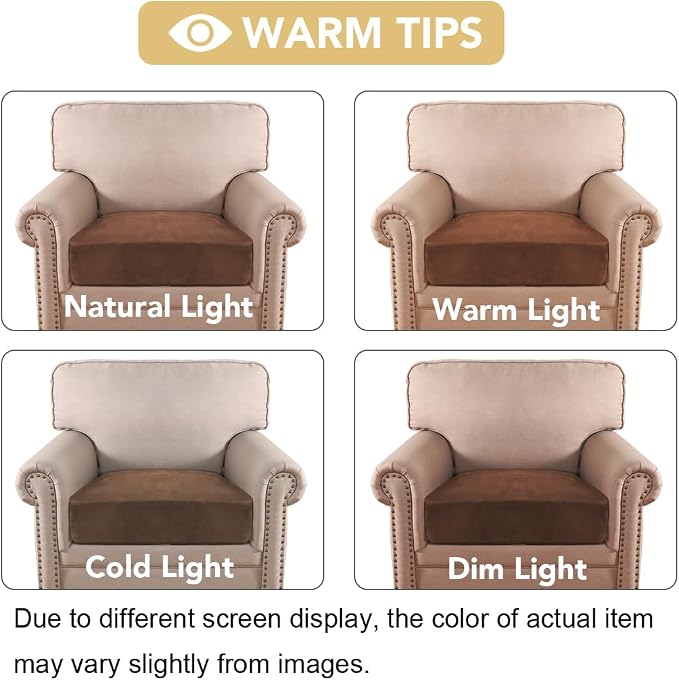H.VERSAILTEX Velvet Stretch Couch Cushion Cover Plush Cushion Slipcover for Chair Cushion Furniture Protector Seat Cushion Sofa Cover (1 Piece Armchair Cushion Covers, Caramel Cafe)
