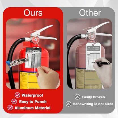 100 Sets 2026–2029 Fire Extinguisher Tags Aluminum Metal Inspection Record Tags 2.2 x 3 Inch with Hole Puncher & Numbered Security Zip Ties for Monthly Fire Extinguisher Inspection Indoor Outdoor