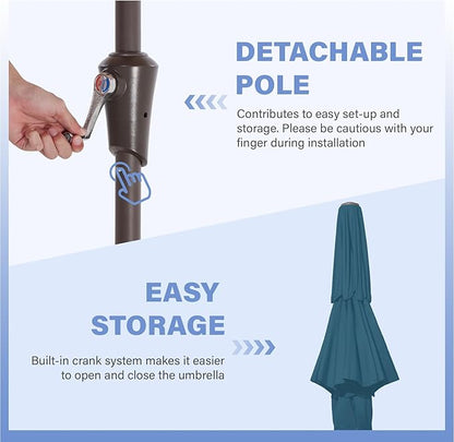 JEAREY 3 Tiers 9 FT Patio Umbrellas Outdoor Table Umbrella with Push Button Market Umbrella 8 Sturdy Ribs UV Protection Waterproof for Garden,Lake Blue