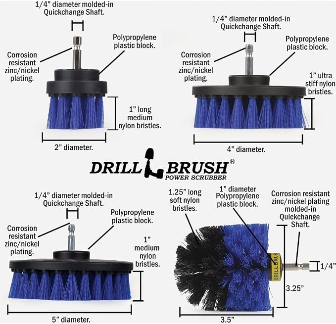 Cleaning Drill Brushes for Vinyl Liners - Rotary Brushes for Walls and Deck | Drillbrush Boat Hull Cleaner Set/Swimming Pool Accessories - Hot Tubs and Spas Cleaning Brush Kit - Pool Cover Scrubber