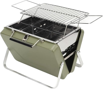 Yinhing Portable Charcoal BBQ Grill Folding Notebook Design for Convenient Outdoor Cooking for Camping Backyard Parties and Picnics Compact and Lightweight Green Grill for Easy Transport a (Green)