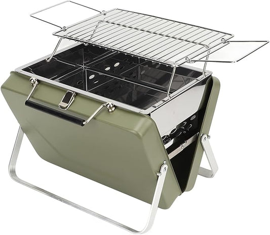 Yinhing Portable Charcoal BBQ Grill Folding Notebook Design for Convenient Outdoor Cooking for Camping Backyard Parties and Picnics Compact and Lightweight Green Grill for Easy Transport a (Green)