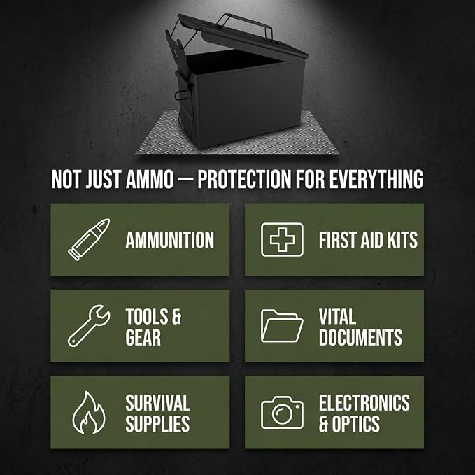 Lockable Metal Ammo Storage Box - Military & Army Steel Ammo Can for Ammunition Storage - Waterproof Ammo Crate Utility Box
