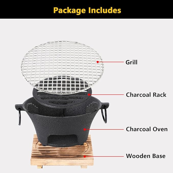 AIZYR BBQ Charcoal Grill, Portable Household Charcoal Barbecue Grill Tabletop Charcoal Stove Camping Grill for Party Outdoor Picnics Hiking,26cm