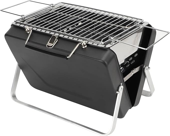 Folding Notebook Grill Easy to Use Rust Proof Grill Net for Backyard Picnic - Portable Charcoal BBQ for Camping, Outdoor Cooking (Black)