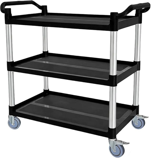 Utility Cart with Tangle-Free Wheels, 3 Tier Rolling Cart, Restaurant Cart | 2 with Brakes, Heavy Duty 350 Lbs Capacity,Commercial Serving Cart for Home, Office, Restaurant, Warehouse.
