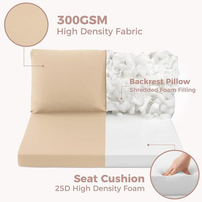 Outdoor Loveseat Cushions, 48×24×5 Inch, Waterproof, Beige | Patio Loveseat Cushions for Outdoor Furniture, Fade Resistant, Outdoor Bench Cushions, for Wicker Furniture, Swing, Couch