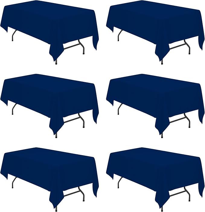 BRILLMAX 6 Pack Navy Blue Tablecloths 60x102 Inch for 6ft Rectangle Tables | 150 GSM Polyester Fabric, 15" Standard Drop, Water, Stain & Wrinkle Resistant Cloth Cover for Wedding Reception Banquet Party