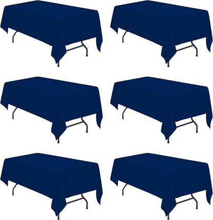 BRILLMAX 6 Pack Navy Blue Tablecloths 60x102 Inch for 6ft Rectangle Tables | 150 GSM Polyester Fabric, 15" Standard Drop, Water, Stain & Wrinkle Resistant Cloth Cover for Wedding Reception Banquet Party