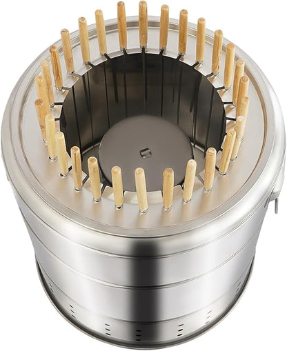 Portable Smokeless Charcoal Grill, Stainless Steel Barrel Kebab Grill with 28 Skewers, Outdoor Barbecue Grill for Camping, Picnic, Party and Backyard BBQ