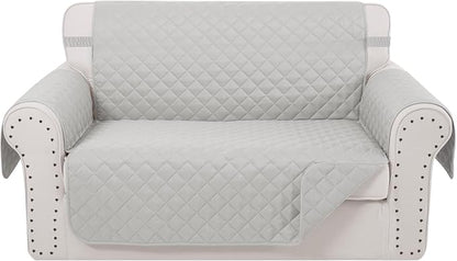 Reversible Loveseat Couch Sofa Covers, 2-Seater, Light Grey | Loveseat Covers for Dogs Water Repellent, Friendly Furniture Protector with Elastic Straps for Living Room